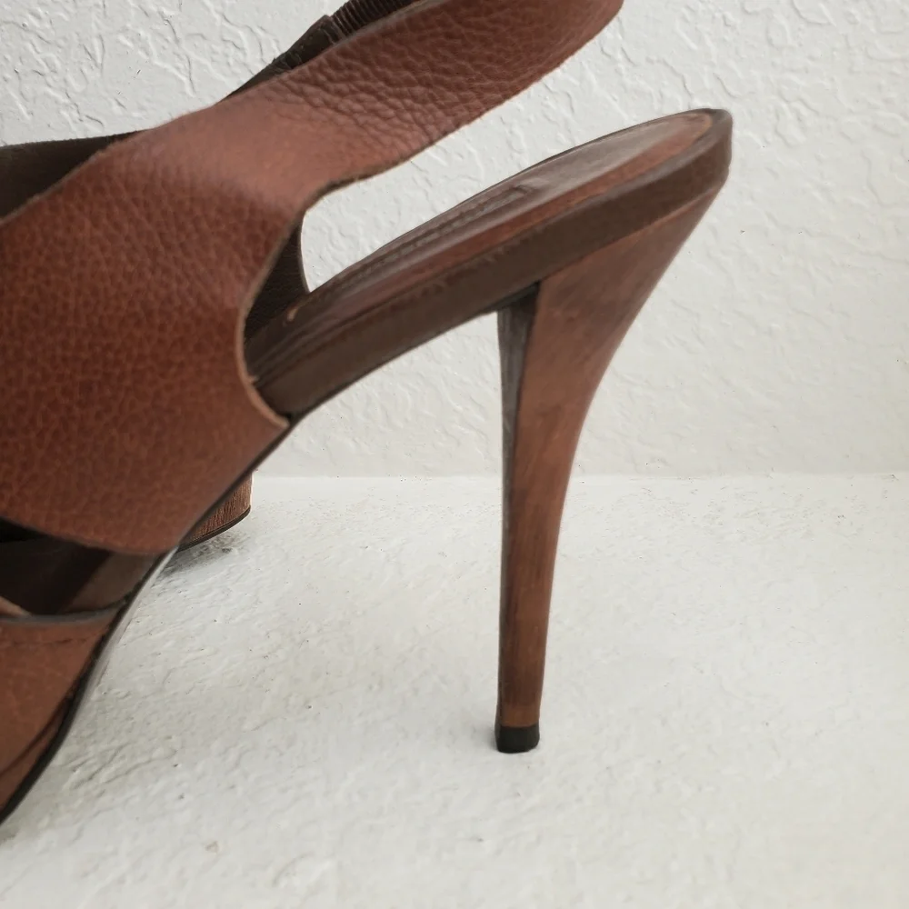 Zara Women Leather Wooden Heal Platform Strappy Sandal Shoes Brown Size 41/US 10 - Picture 13 of 14